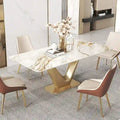 71 Inch Modern Rectangular Dining Table for 6, White Sintered Stone Top with Gold Steel Legs