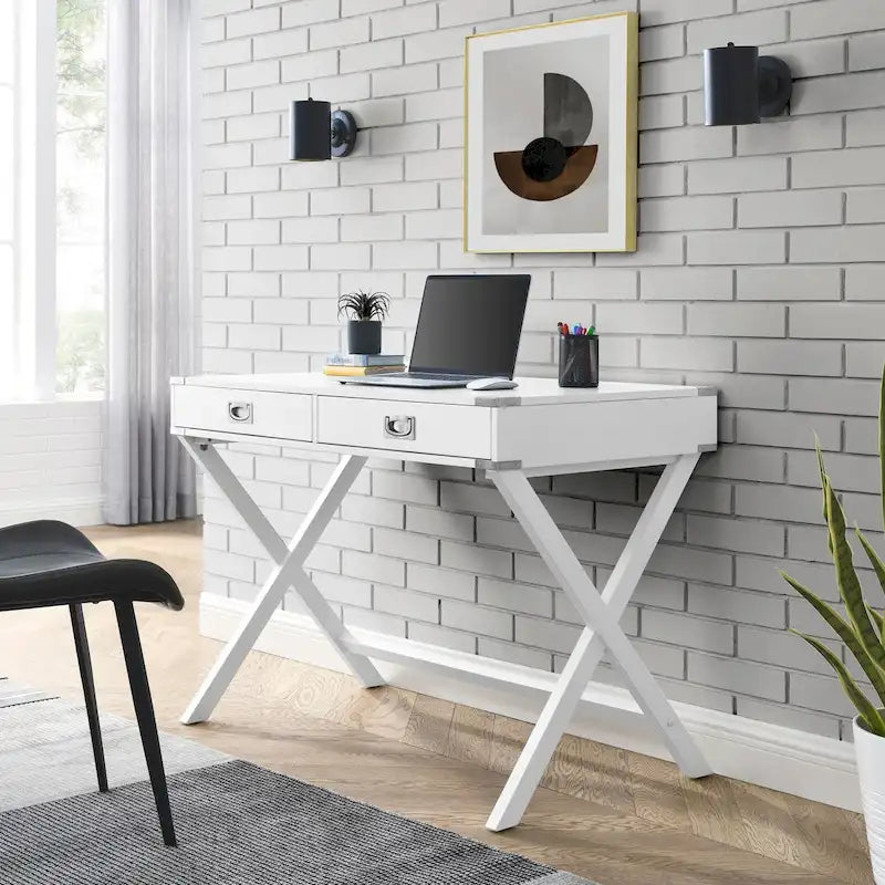 Solid Wood Computer Desk with Drawers for Home Office, Small Writing Table