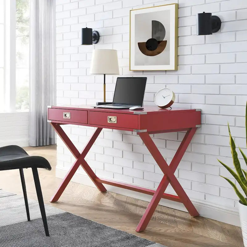 Solid Wood Computer Desk with Drawers for Home Office, Small Writing Table