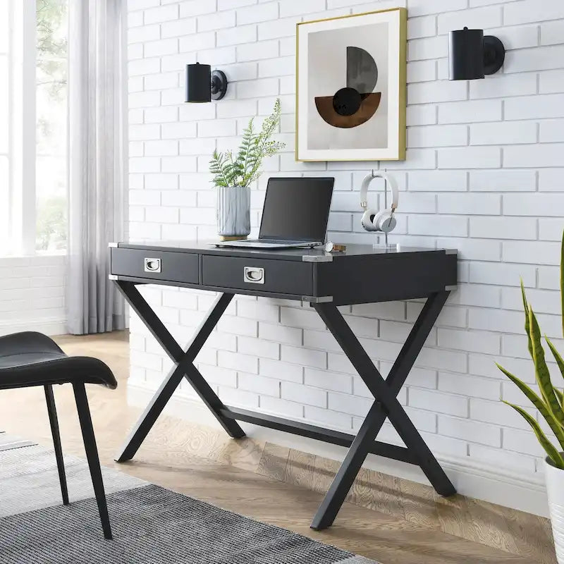Solid Wood Computer Desk with Drawers for Home Office, Small Writing Table