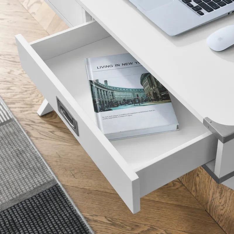 Solid Wood Computer Desk with Drawers for Home Office, Small Writing Table