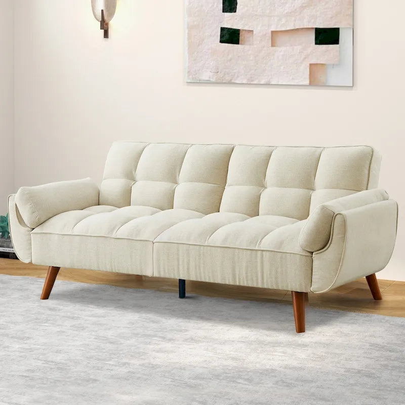 Convertible Futon Sofa Bed with Pillows, Foldable Loveseat for Living Room