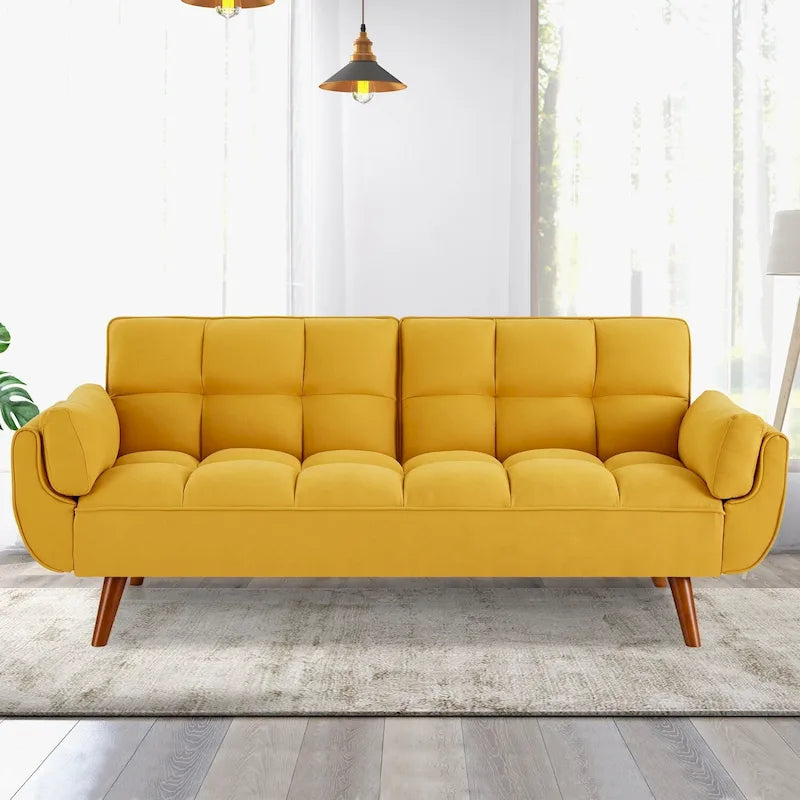 Convertible Futon Sofa Bed with Pillows, Foldable Loveseat for Living Room