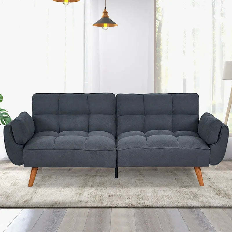 Convertible Futon Sofa Bed with Pillows, Foldable Loveseat for Living Room