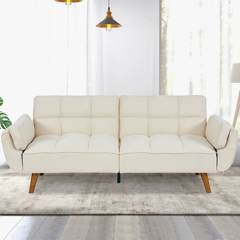 Convertible Futon Sofa Bed with Pillows, Foldable Loveseat for Living Room