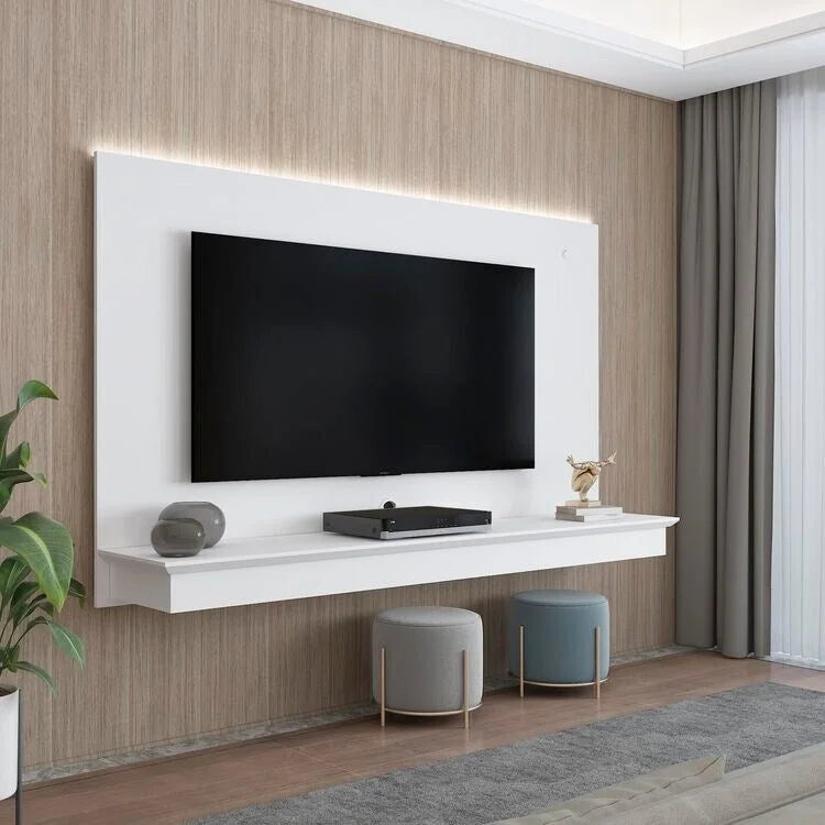 Floating TV Wall Entertainment Center with LED Strip and Shelf, Fits up to 55 Inch TVs