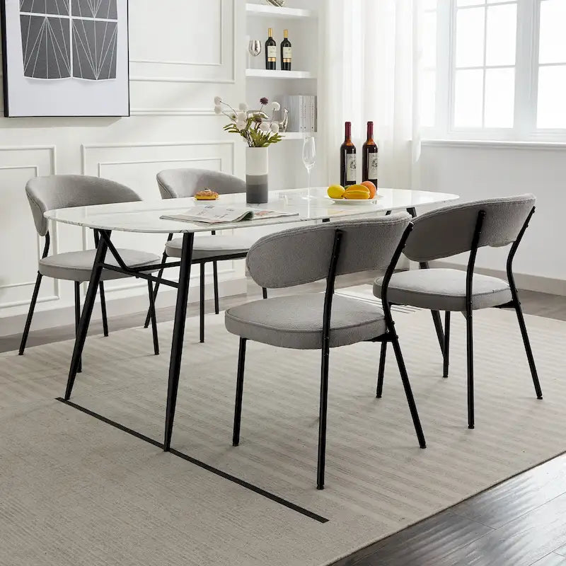 Dining Chairs with Curved Backrest, Boucle Upholstered, Set of 2, 4 or 6