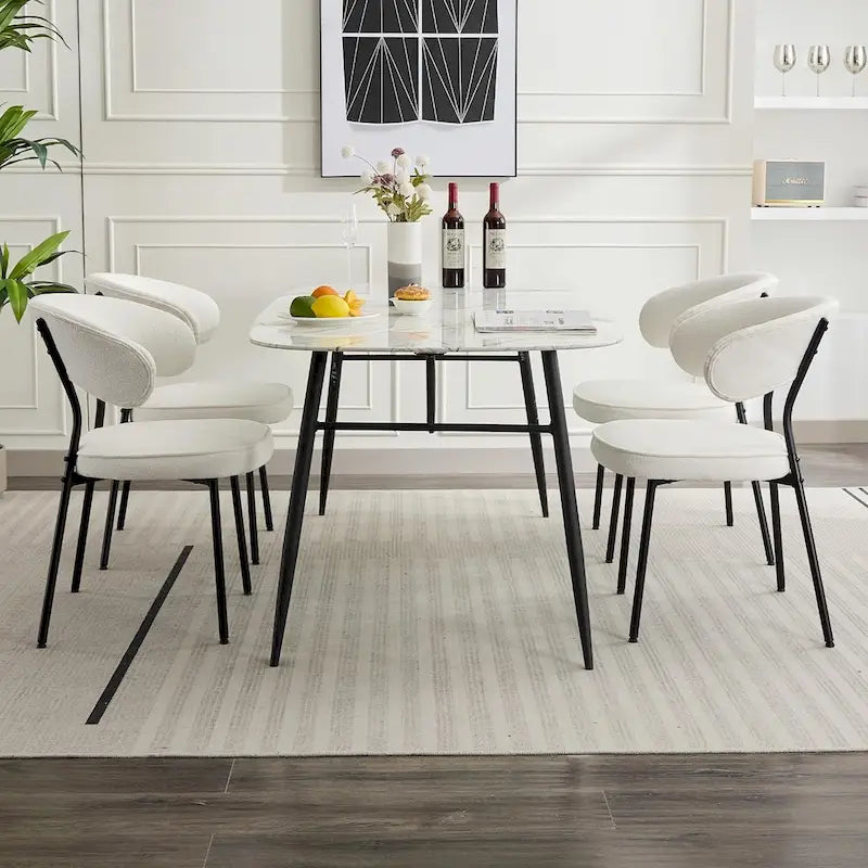 Dining Chairs with Curved Backrest, Boucle Upholstered, Set of 2, 4 or 6