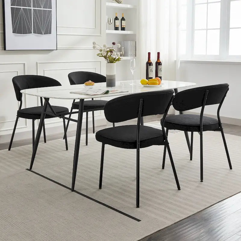 Dining Chairs with Curved Backrest, Boucle Upholstered, Set of 2, 4 or 6