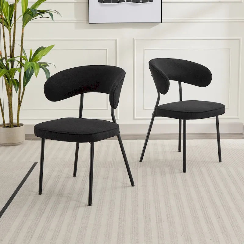 Dining Chairs with Curved Backrest, Boucle Upholstered, Set of 2, 4 or 6