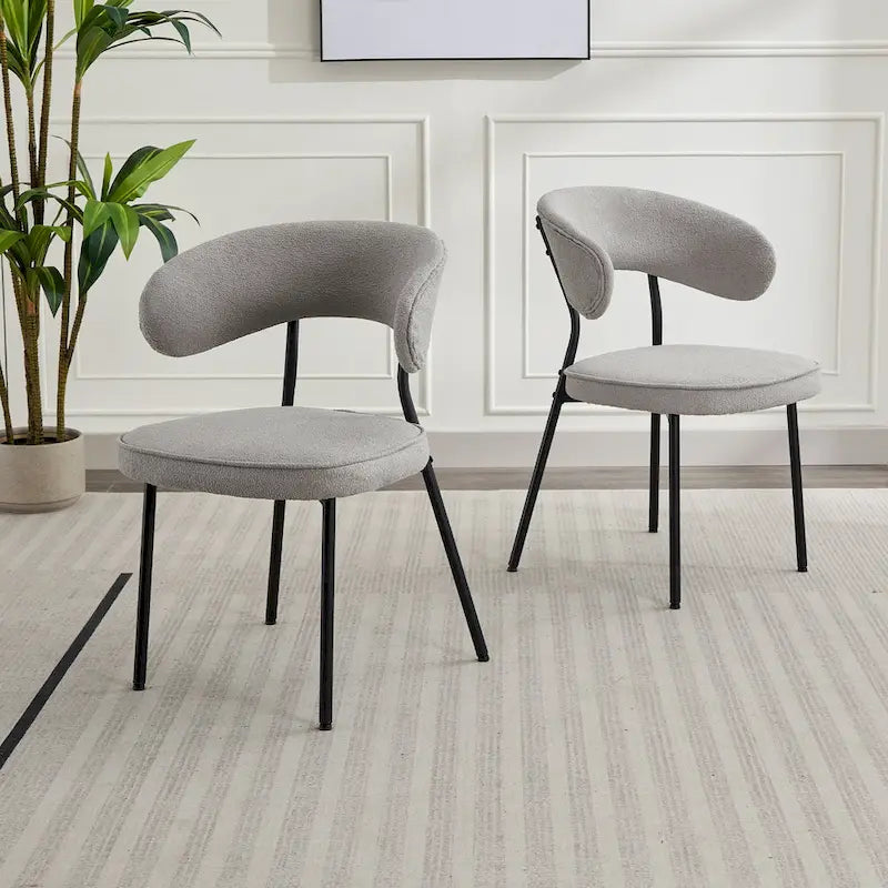 Dining Chairs with Curved Backrest, Boucle Upholstered, Set of 2, 4 or 6