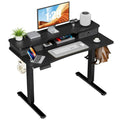 Black Adjustable Electric Standing Desk with Storage and Double Drawer for Home Office
