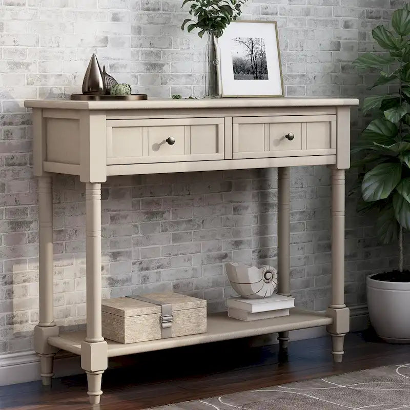Traditional Console Table with Two Drawers and Bottom Shelf, Espresso Finish