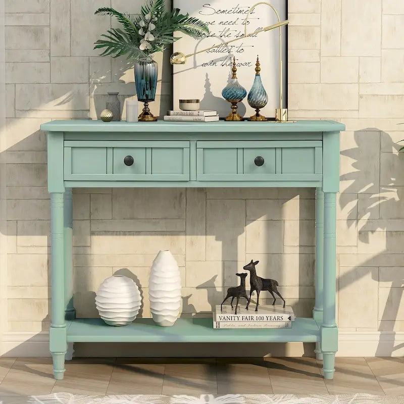 Traditional Console Table with Two Drawers and Bottom Shelf, Espresso Finish