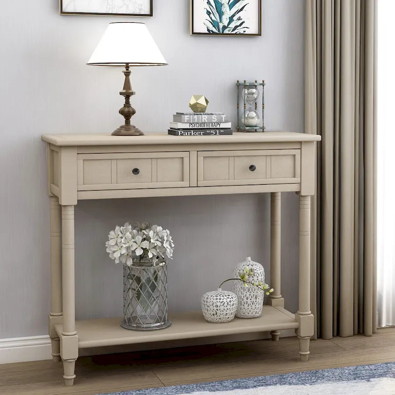 Traditional Console Table with Two Drawers and Bottom Shelf, Espresso Finish