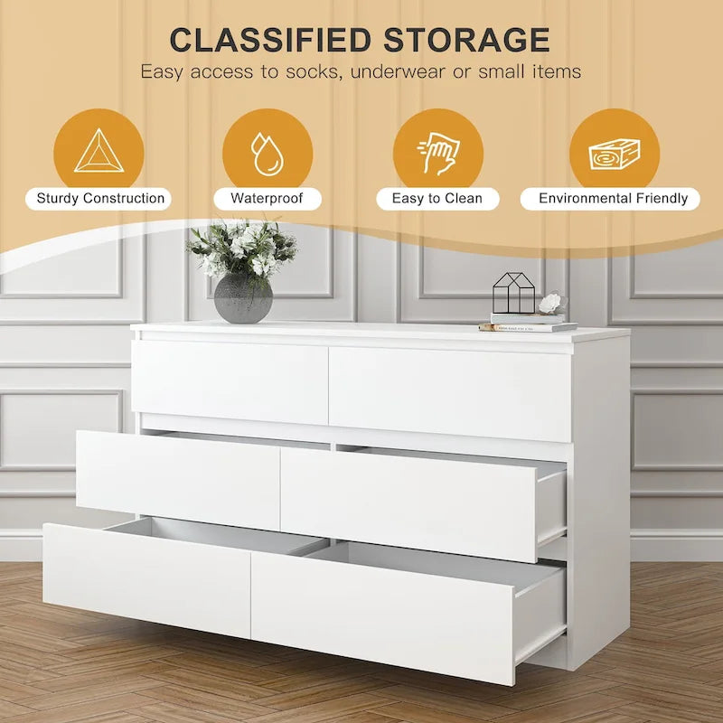 6-Drawer Wide Dresser, 47.25 Inch, Double Dresser and TV Stand